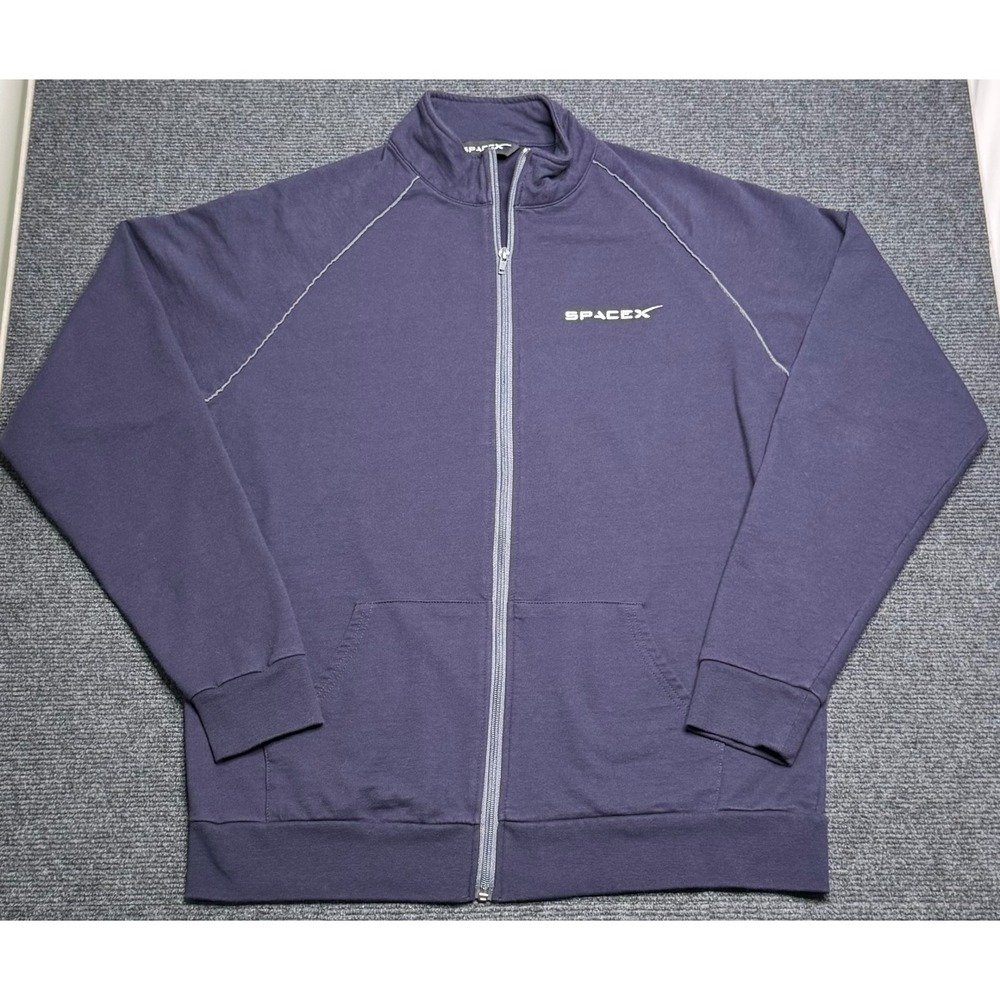 SpaceX Mens Full Zip Sweatshirt Jacket Navy Blue Cotton Logo Mock Neck Large